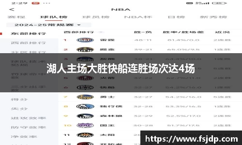 湖人主场大胜快船连胜场次达4场